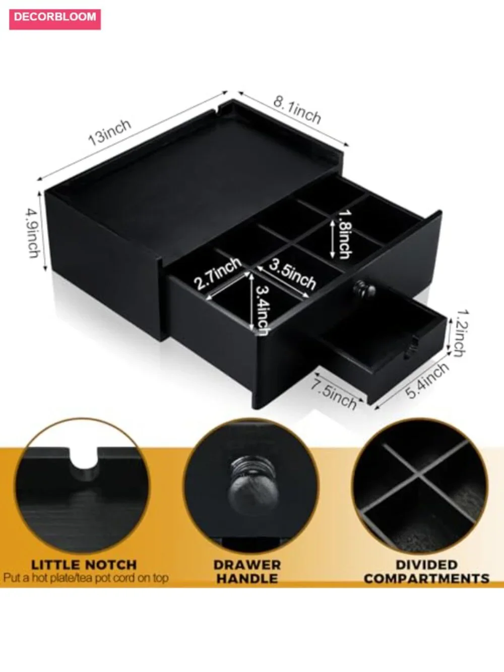 Wood Tea Bag Organizer Storage Box 8 Compartments With Lid